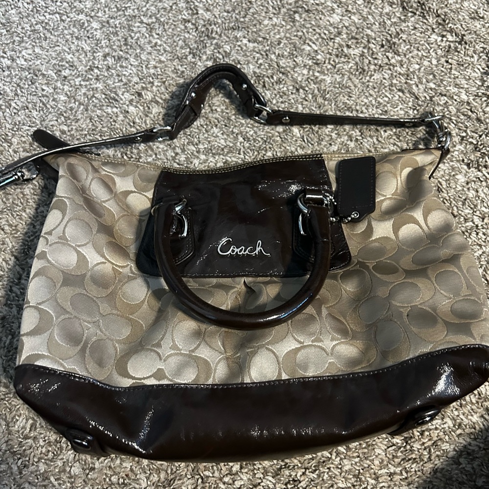 Coach Brown and Cream Tote with Signature Pattern